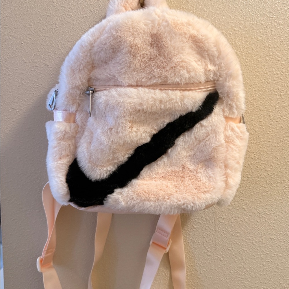 Nike Cream and Black Fuzzy Mini Backpack